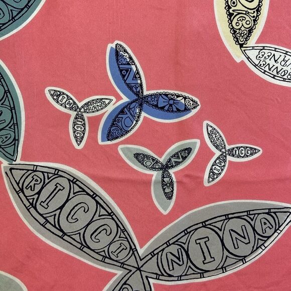 Nina Ricci VTG Multi Pink Print With Writing Scarve - Picture 5 of 8